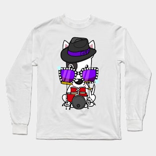 Cute Bull Terrier jamming on the drums Long Sleeve T-Shirt